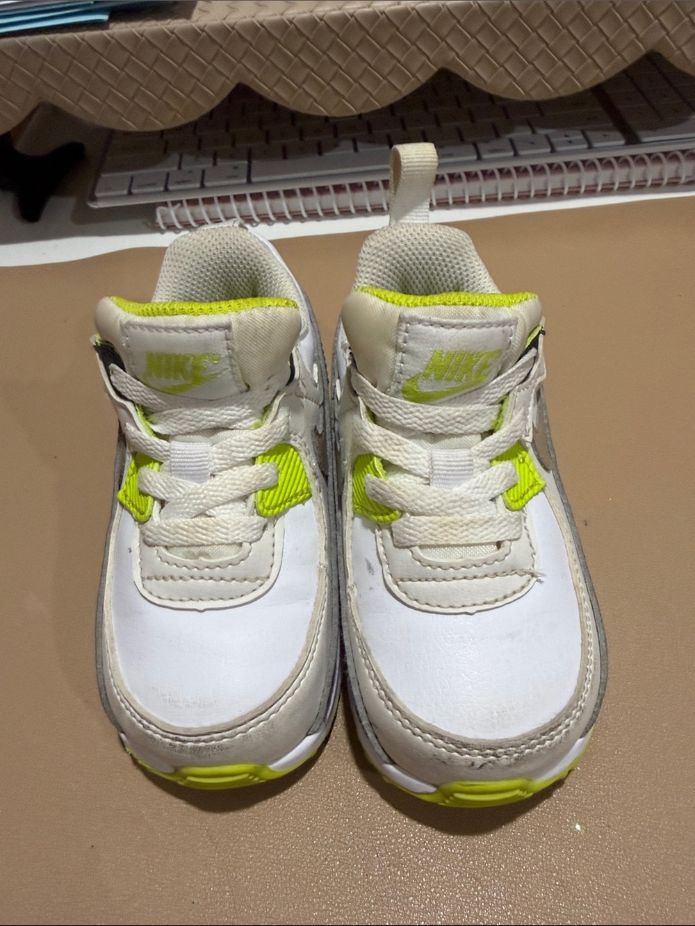 Nike Kids White Sneakers with Neon Green Accents